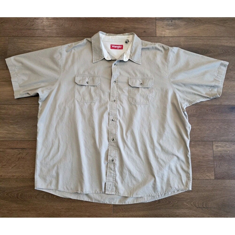 Wrangler Shirt Mens 3XL Brown Tan Button Front 100% Cotton Pockets Short Sleeve
